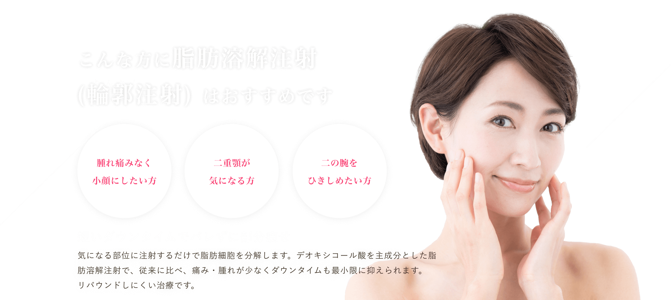 マグノリア皮膚科クリニックの脂肪溶解注射(輪郭注射)で気になる部分の脂肪細胞を分解。デオキシコール酸をBNLSの約5000倍配合。