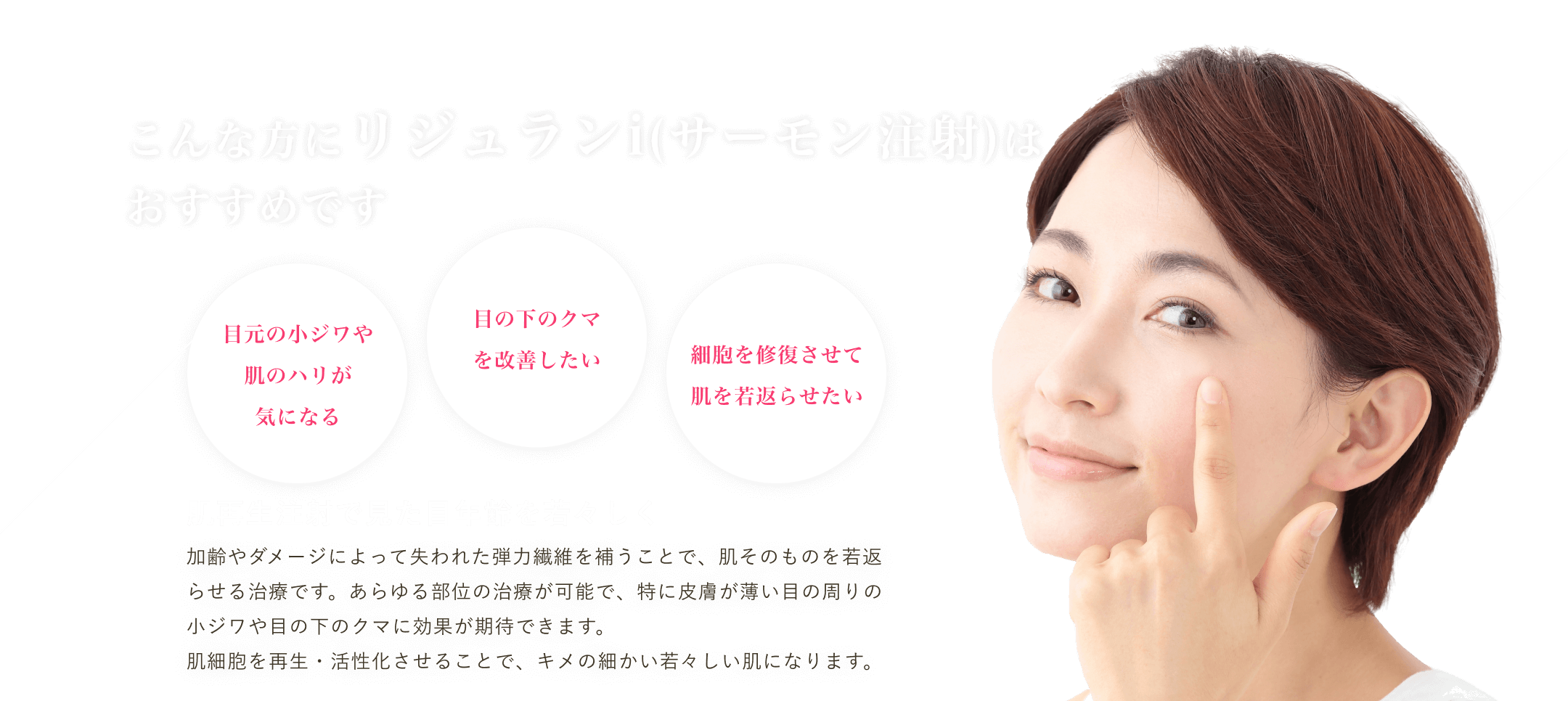 マグノリア皮膚科クリニックのリジュランiは、肌そのものを若返らせる治療です。目の周りの小ジワや目の下のクマに効果的。